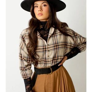 Joyfolie Marika Top—Plaid Button-Up Women's Top